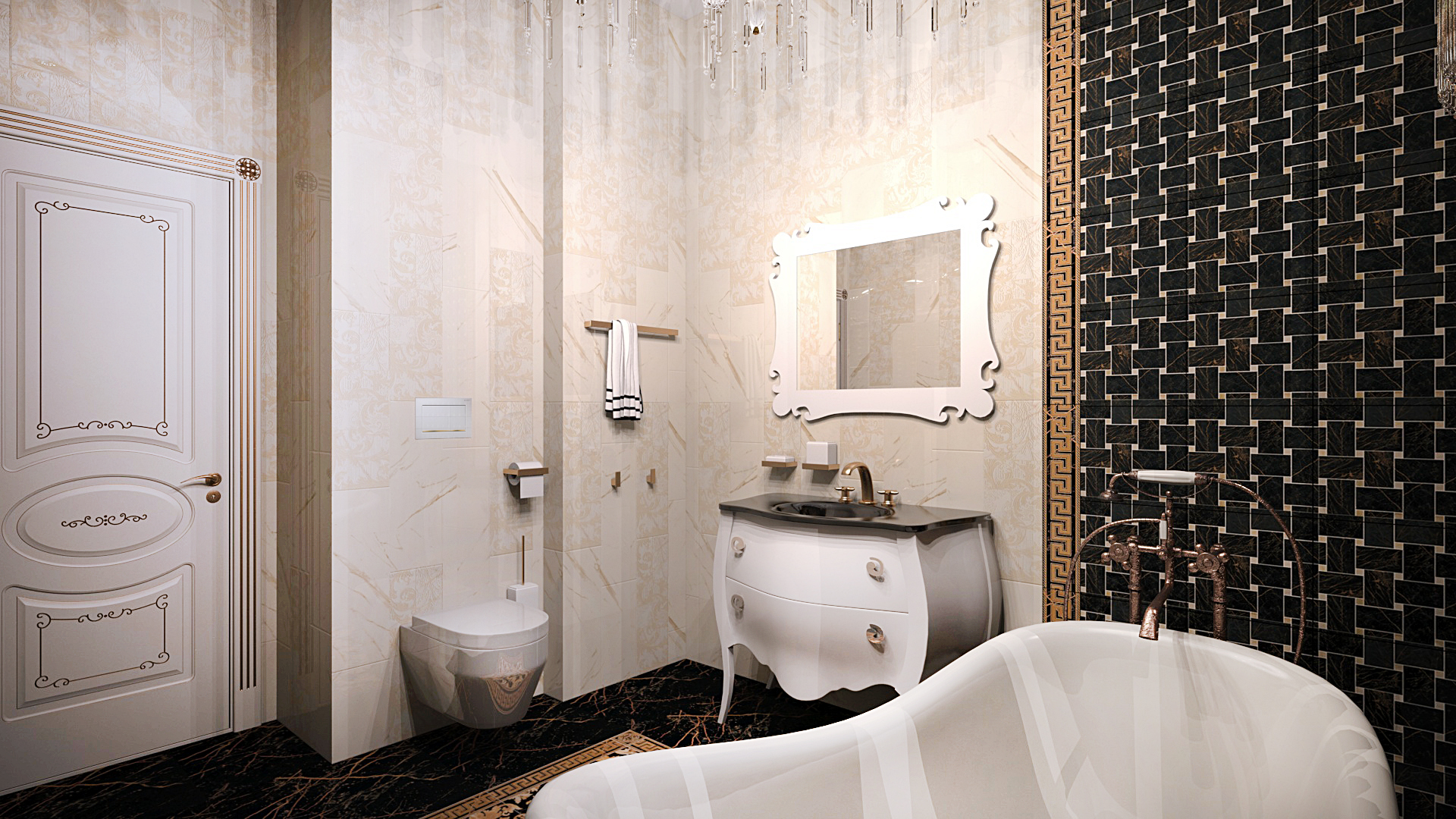 дизайн ванной комнаты, дизайн плитки, дизайн интерьера, дизайн плитки VERSACE, дизайн ванной под ключ