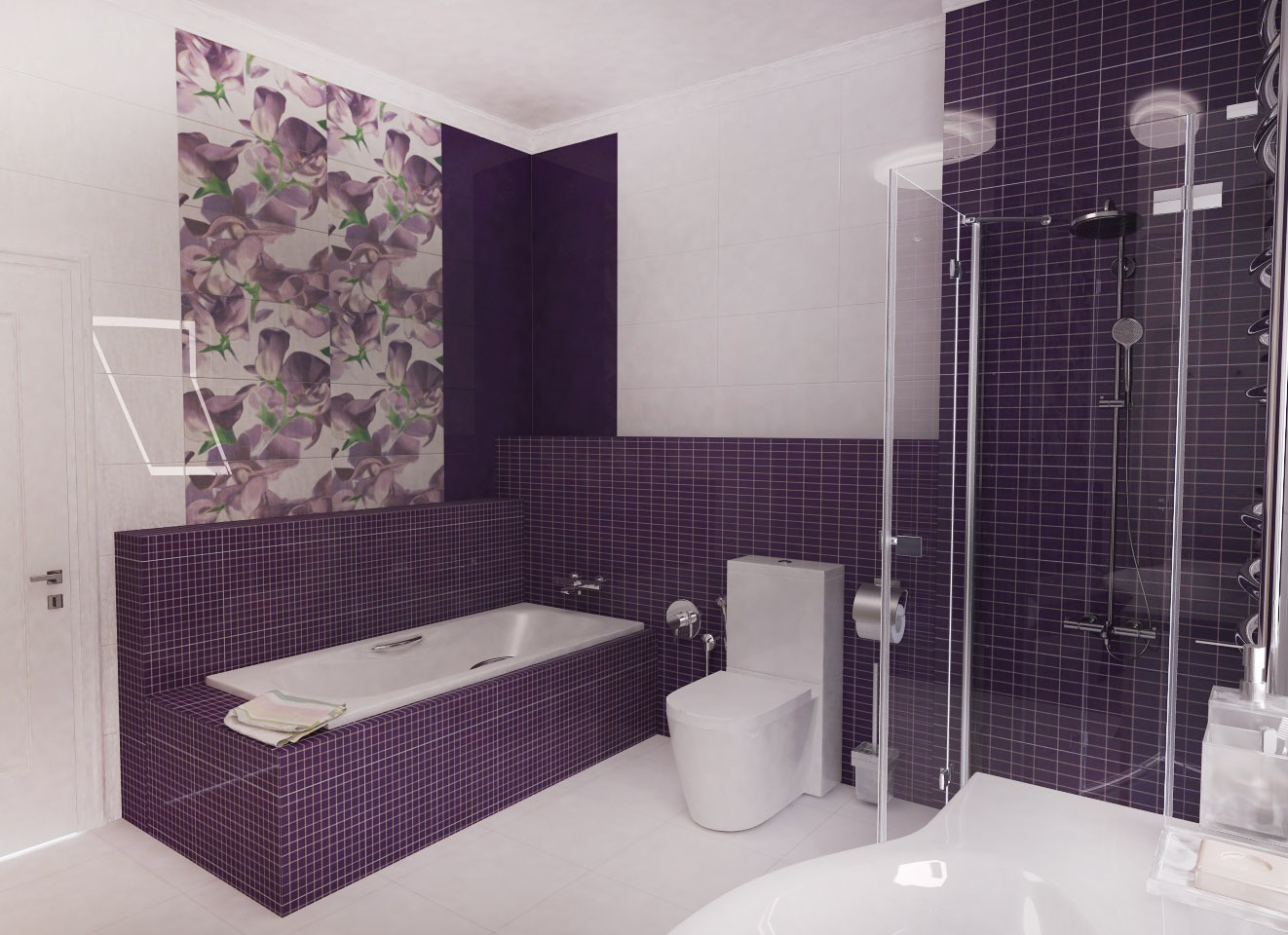 Фиолетовая Ванная, дизайн-проект ванной под ключ, дизайн ванной комнаты, интерьер ванной